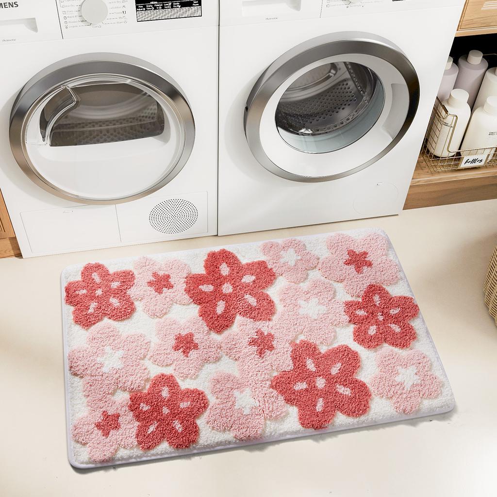 Flauschiger Tufting-Teppich Badezimmer-Fußmatten Saugfähige Fußmatte Blume Haushalts-Fußmatten Teppich Toilettentür Badezimmer Rutschfester Teppich
