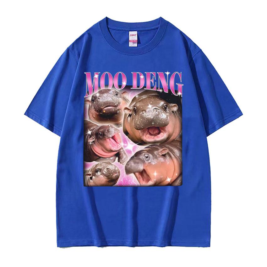 Cute Moo Deng Baby Hippo Funny Meme T Shirts Men Women Casual Cotton Short Sleeve Tshirt Vintage Hip Hop Streetwear Tshirt Tops