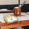 Serviettenhalter Flacher Serviettenspender Quadratischer Eisen-Papierhalter mit Holzsockel für Küche Esszimmer Restaurant Dekoration