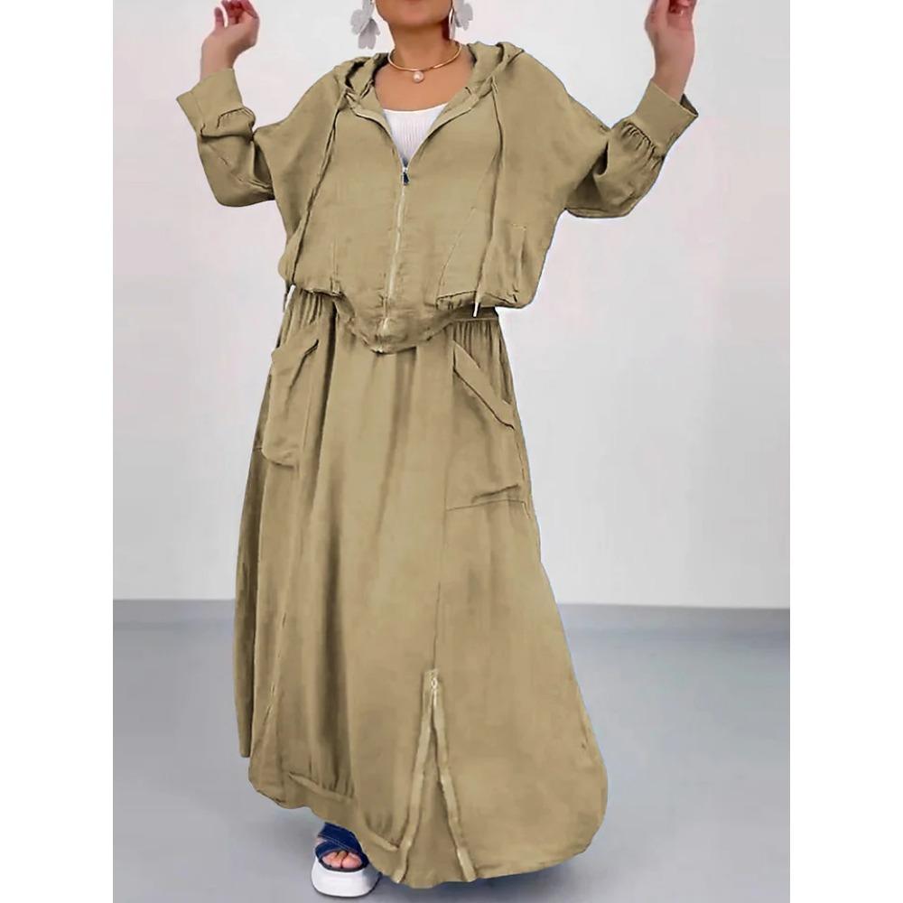 

Весенне-осенний новый женский повседневный однотонный свободный комплект из двух предметов: юбка и топ 5XL хаки