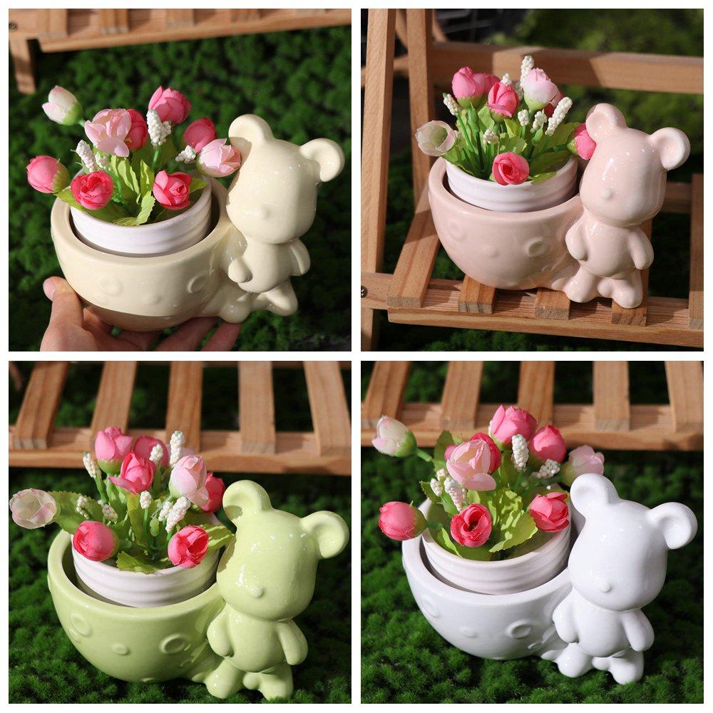 With Hole Ceramic Bear Flowerpot Creative Succulent Plant Pot Animal Succulent Planter  Outdoor