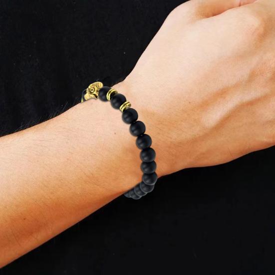 Beaded Bracelet Geometric Beads Owl Charm Adjustable Elastic Rope Stress Relief Gift Natural Faux Volcanic Stone Energy Bangle Women Men Jewelry