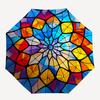 1pc Stained Glass Mandala Design Automatic Folding Umbrella - Portable 3-Fold Design, 8-Bone Iron Frame Outdoor Umbrella, Perfect Festival Gift for Fa