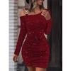 GMXIA Autumn Winter Women's Solid Color Flash Slim Dress