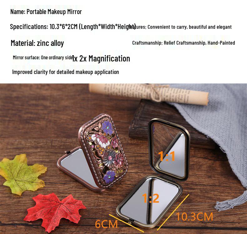 Kupfer Retro Doppelseitiger Taschenspiegel - Europäischer Stil Tragbares Faltbares Make-up-Accessoire für Frauen