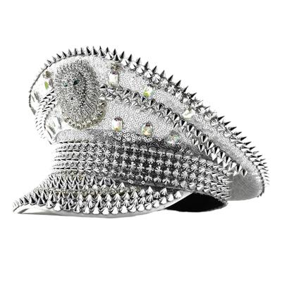 Sparkling Lion Pattern Navies Hat Sequins and Rhinestones Decoration Hat for Various Occasion