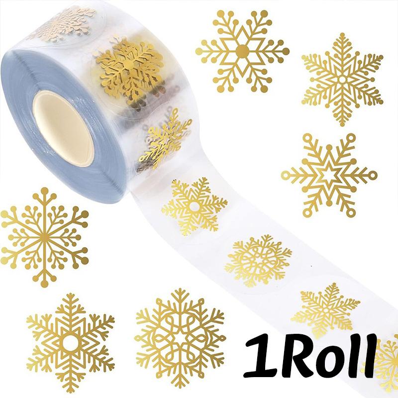 

500PC/Set Christmas Golden Snowflake Sticker Gift Packaging Seal Round Adhesive Decorative Sticker Xmas Party Cards Decor