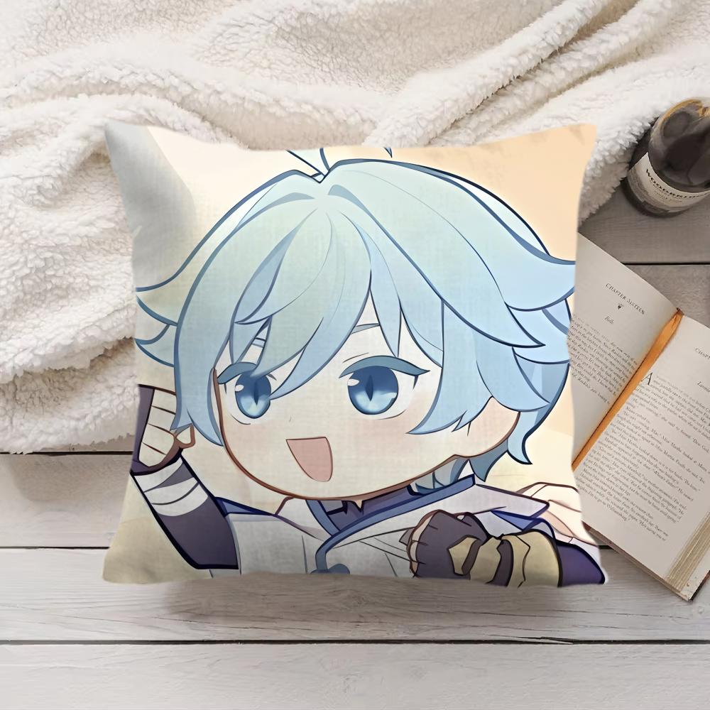 Chongyun Cute Genshin Impact Cushion Cover Silky Short Plush Invisible Zipper Dustproof Sofa Pillow Case For Home Decor