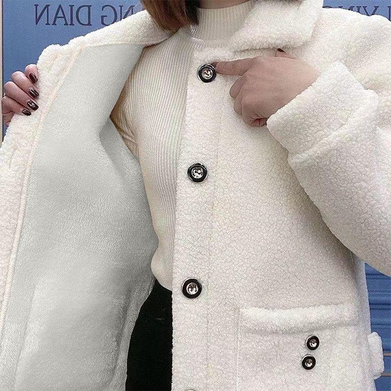 Composite Fleece Lined Winter Sherpa Jacket Women Coat Fashion Plus Size Thermal Wear Versatile Pellet Fleece Top