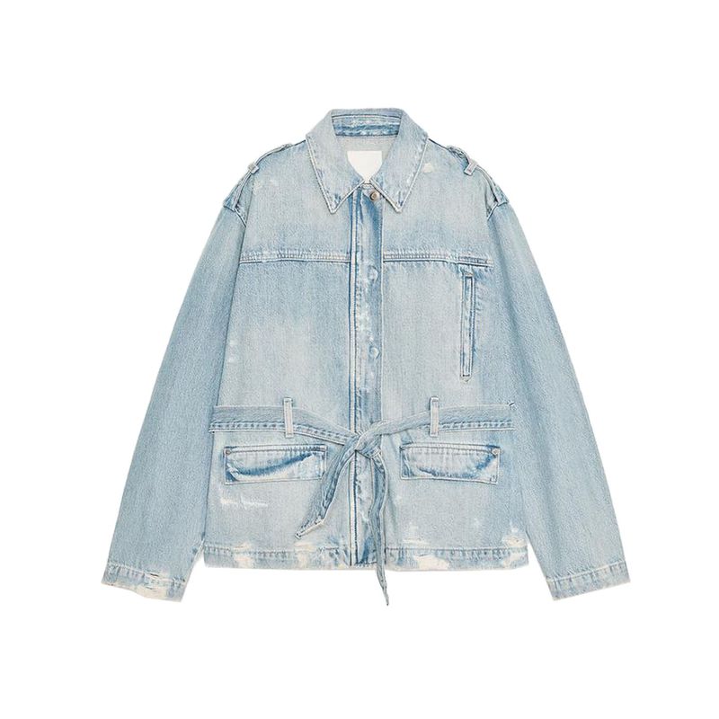 

Осень Новая Женская Одежда Минималистичный Стиль Лацкан Длинные Рукава Отделка Карманами Деним Пояс Куртка Верхняя Одежда 5252273 Light Blue L