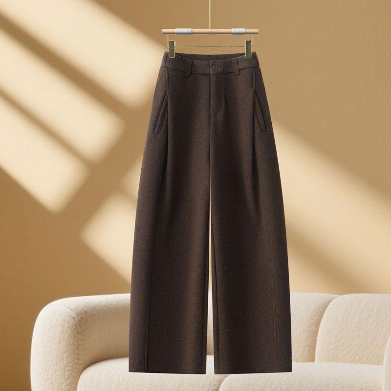 Women's 2025 High-Waist Pleated Wool Scimitar Pants: Autumn/Winter Wide-Leg, Plus Velvet, Warm, Casual, Banana Pants.