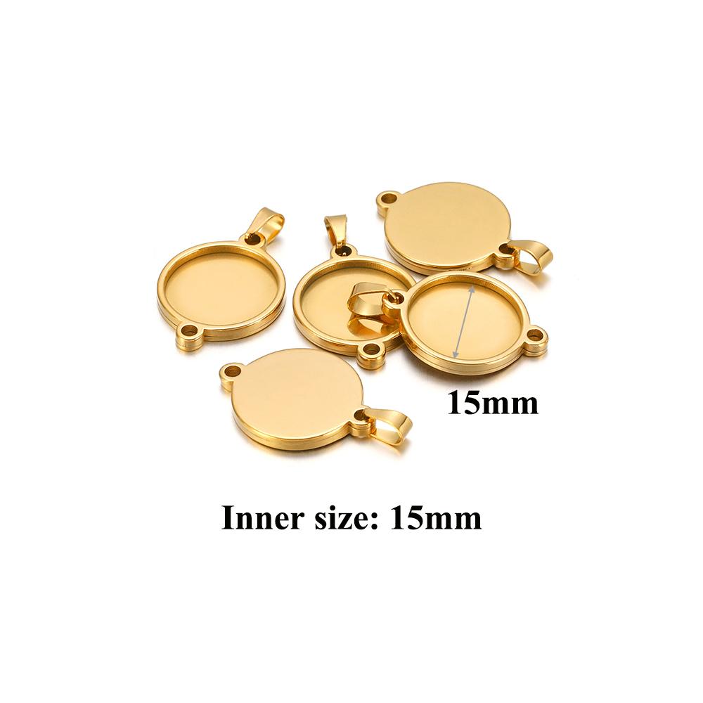 5Pcs Stainless Steel 18*25mm Drop Cabochon Cameo Base Setting Charms Round 15mm Connectors Pendant Necklace Jewelry Findings