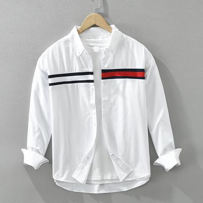 Spring White Patchwork Shirt for Men Cotton Loose Long Sleeve Shirts Fashion Men's Clothing