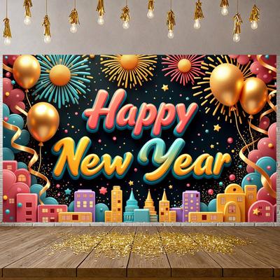 New Year Backdrop Party Backdrop Happy New Year Banner Golden Balloons Celebration Display For New Year Party Home