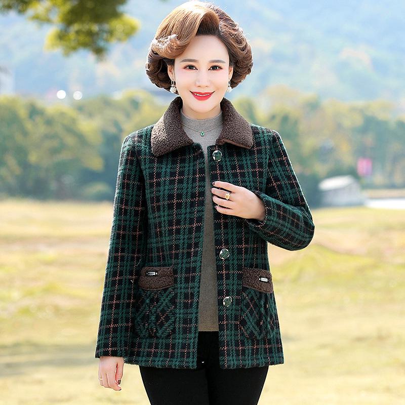 

Элегантное пальто в клетку из норкового бархата для среднего и пожилого возраста - Теплая, модная осенне-зимняя одежда. XL 85-100 lbs