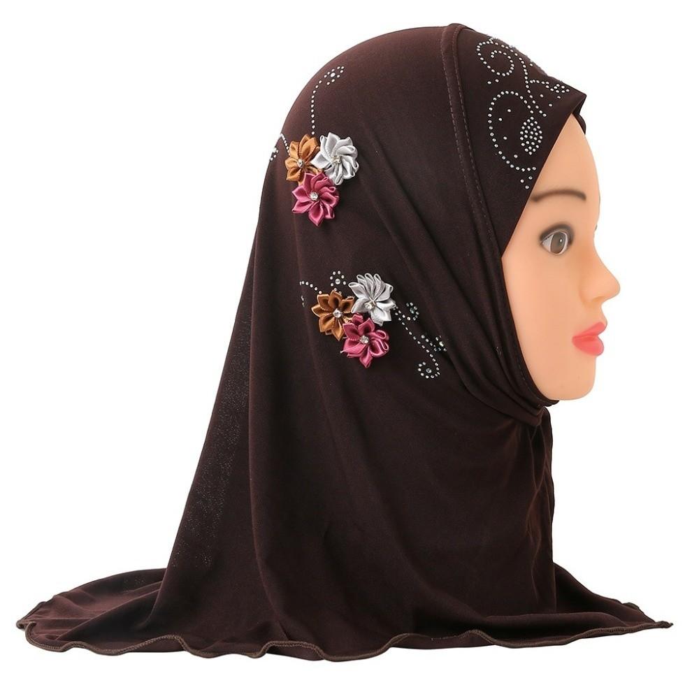 Flower Design Kids Hijab Jersey Material Islamic Headscarf Cute Girls Hijab  Kids Girls