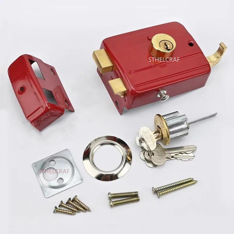 Old-fashioned Red Anti-theft Security Lockset Universal Exterior Door Lock Household Bedroom Wooden Door Lock Single Tongue Lock красный