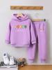 Girls' Heart-Shaped Hoodie and Pants Set - Warm Velvet Pullover for Autumn/Winter