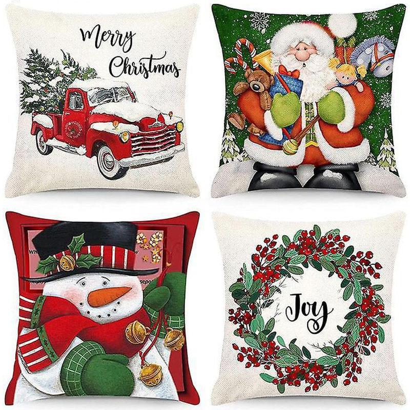 Christmas Pillowcase New Cushion Lumbar Pillow Cartoon Holiday Linen Super Soft Short Plush Pillowcase