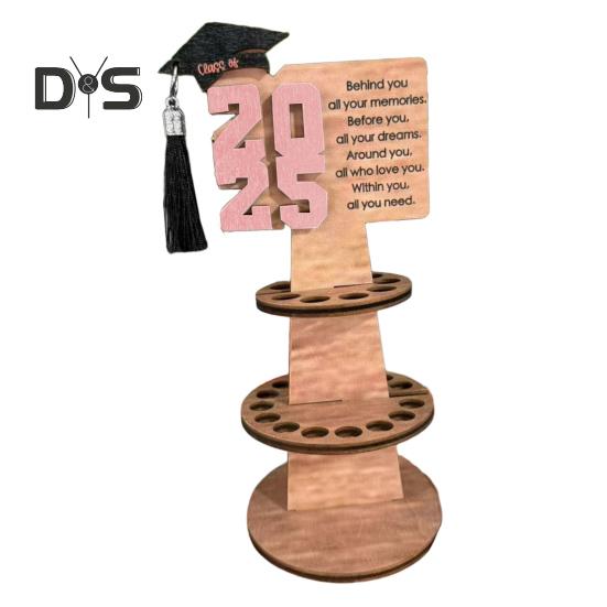

Випускний дерев яний тримач для грошей вежа подвійний шар стійки для зберігання готівки випускник 2025 року гроші подарунок випускник вечірка настільна прикраса рожевий
