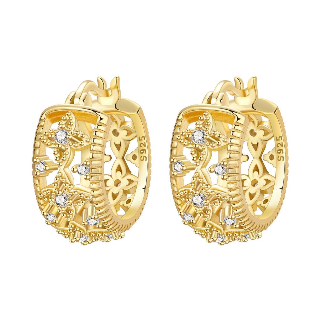 925 Silver Flower Hoop Earrings Fashion Zircon Circle Jewelry For Women Plant Series Gifts Accessories