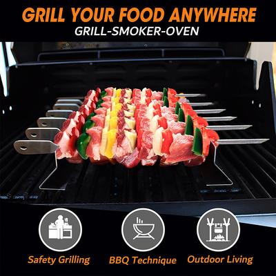 2 stuks Spieshouder Antislip Groef Roestvrij Staal Heavy Duty Lange BBQ Gereedschappen Barbecue Grillen Shish Kabob Rek Buiten Gereedschappen