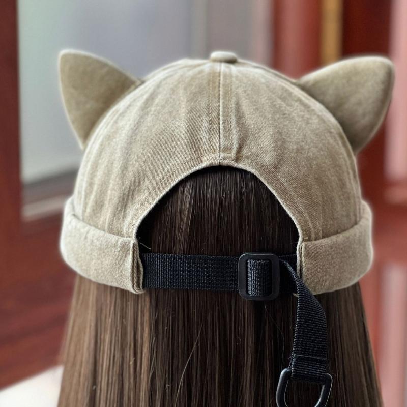 Cat Ear Decor Beanie Hat for Adult Teenagers Portable Beanie Hat Without Brim Spring Summer Anti-UV Hat for Cycling
