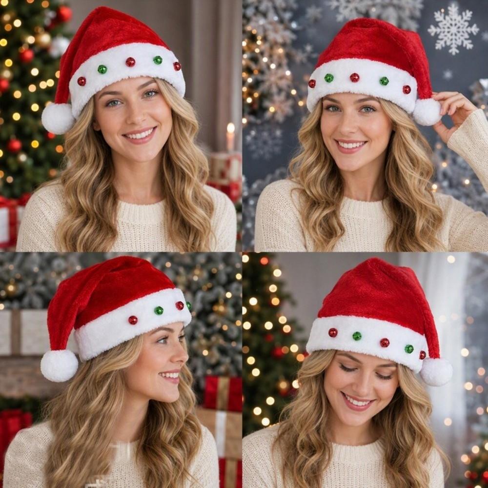 Multi Colored Fur Xmas Cap with Sewn Bells Santa Hat Red Christmas Hat Christmas Parties and Games