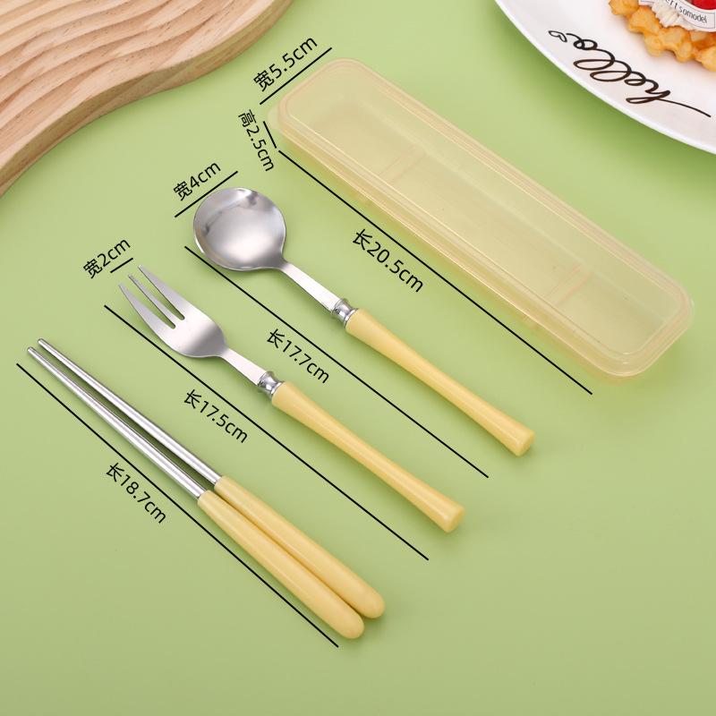 Cute Cartoon High-Value 410 Stainless Steel Cutlery Set: 3-Piece Set with Chopsticks, Fork, and Spoon