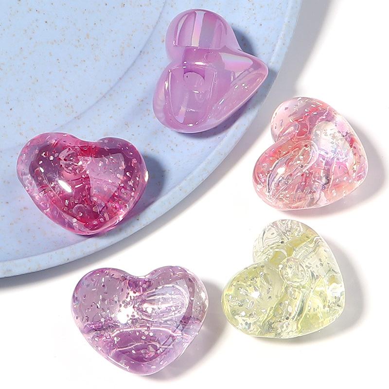 10Pcs/Lot 24×20mm Acrylic Beads For Jewelry Production Colored Heart Shape Hole Size 3.8mm Beads Diy Handmade Charm Headrope