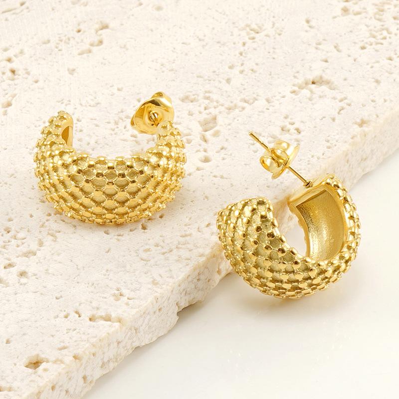 18K Gold Polka Dot Titanium Steel Hoop Earrings - Simple European & American Style