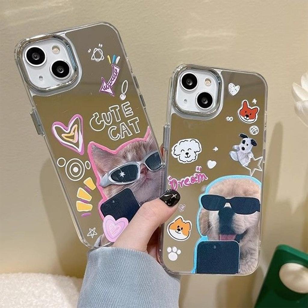 For Huawei Summer Acrylic Mirror Case Ultra-Thin Case Lanyard Mirror Phone Case Stand Cartoon Style