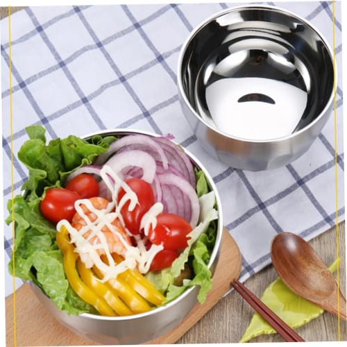 MUCKLILY 2-Piece 304 Stainless Steel Bowl, Double Insulated Bowl, Steel Insulated Bowl, Double-Layer Soup Bowl, Steel Serving Bowl, Vacuum Noodle Bowl