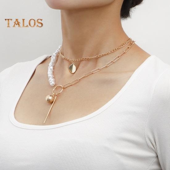 Collier de perles baroques artificielles superposées pour femme, collier à chaîne trombone en perles artificielles empilables, bijoux pour femme et petite amie