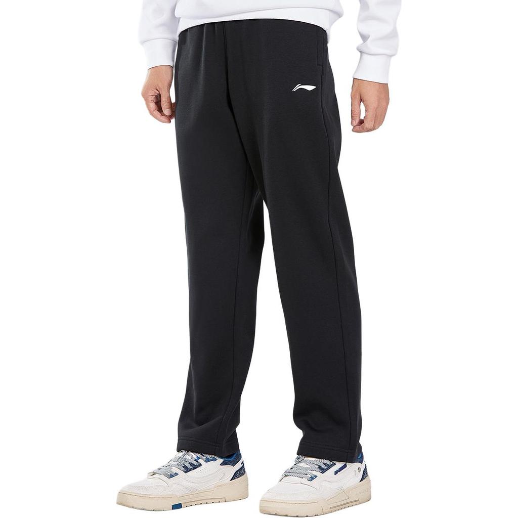 Li-Ning Comfortable Casual Simple Fleece Drawstring Sweatpants Knitted Sports Pants Men bottoms Black AKLUE59-1