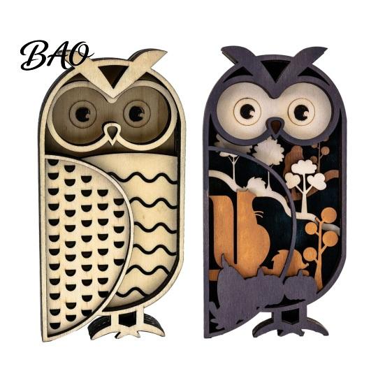 Detailed Wooden Owl Desk Ornaments Multi Layer Figurine, 3D Layered Crafts, Creative Wood Natural Poplar Tabletop Decor Carving Animal for Home