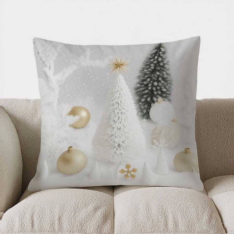 Home Decor Snowy Tree & Cute Owl Decorative Pillow Pattern Cushion Cover Suitable For Sofa Bedroom Car Pillow Cover