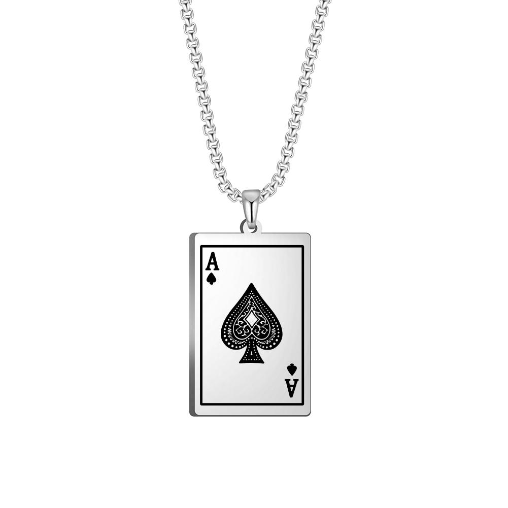 Lucky Ace of Spades Men Necklaces Stainless Steel Playing Punk Styles Card Poker Pendant Necklace Hip-hop Jewelry Gifts