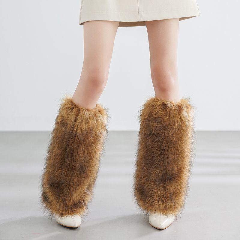 Retro Modern Brown Fur Shoe Covers Imitation Fur Boots Socks Millennial Style Hot Girl Leg Covers Autumn and Winter