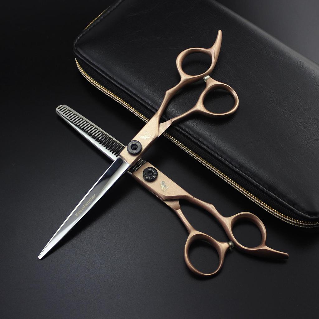 Rose Gold 7.0" Serrated Straight Shears - Gemstone Style Hairdressing & Pet Grooming Scissors