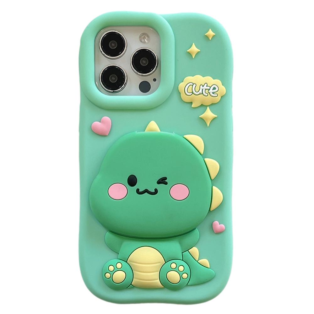 

3D Cute Dinosaur Hide Makeup Mirror Case for IPhone 16 Promax 15 14 13 Pro Plus Cartoon Shockproof Back Cover Case iPhone 15 Pro