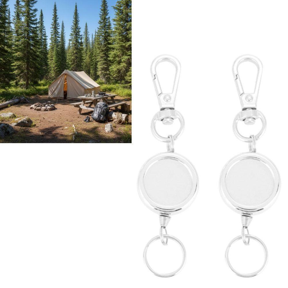 2 Pcs Metal Anti Theft Key Buckle High Resilience Stretch Nylon Locking Mechanism Retractable Key Chain Key Ring Reel