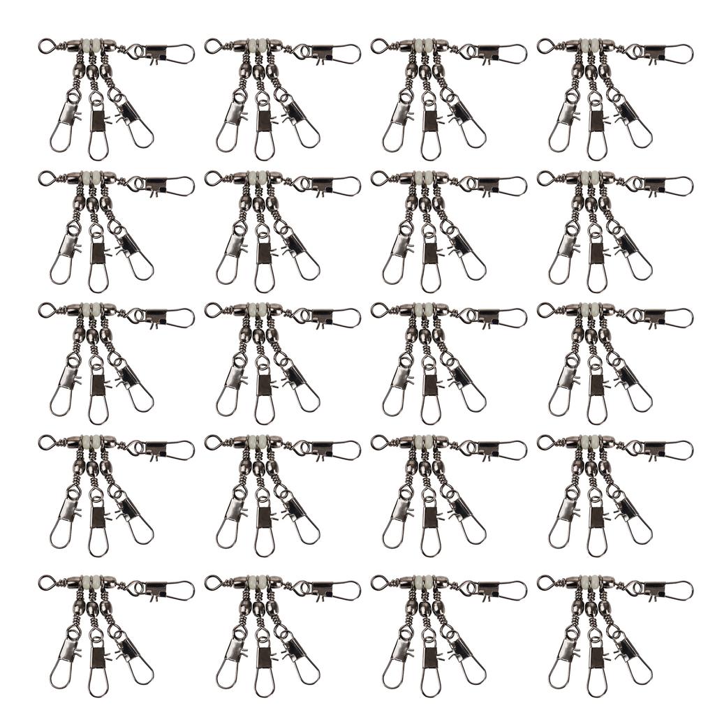 20Pcs Fishing Lure Hook Connector Fishing Snap Connector 3 Way Rolling Swivels Heavy Duty Sea Fishing Tackle Accessory