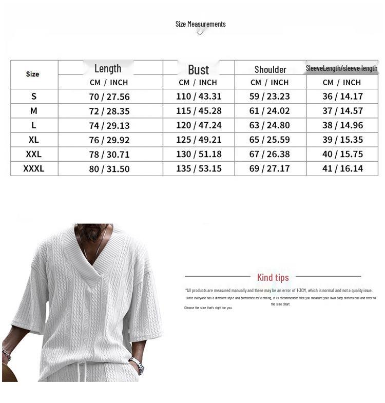 2025 Men's Summer Loose V-neck Knit T-shirt - Casual Short Sleeve, Plain Color Sports Tee