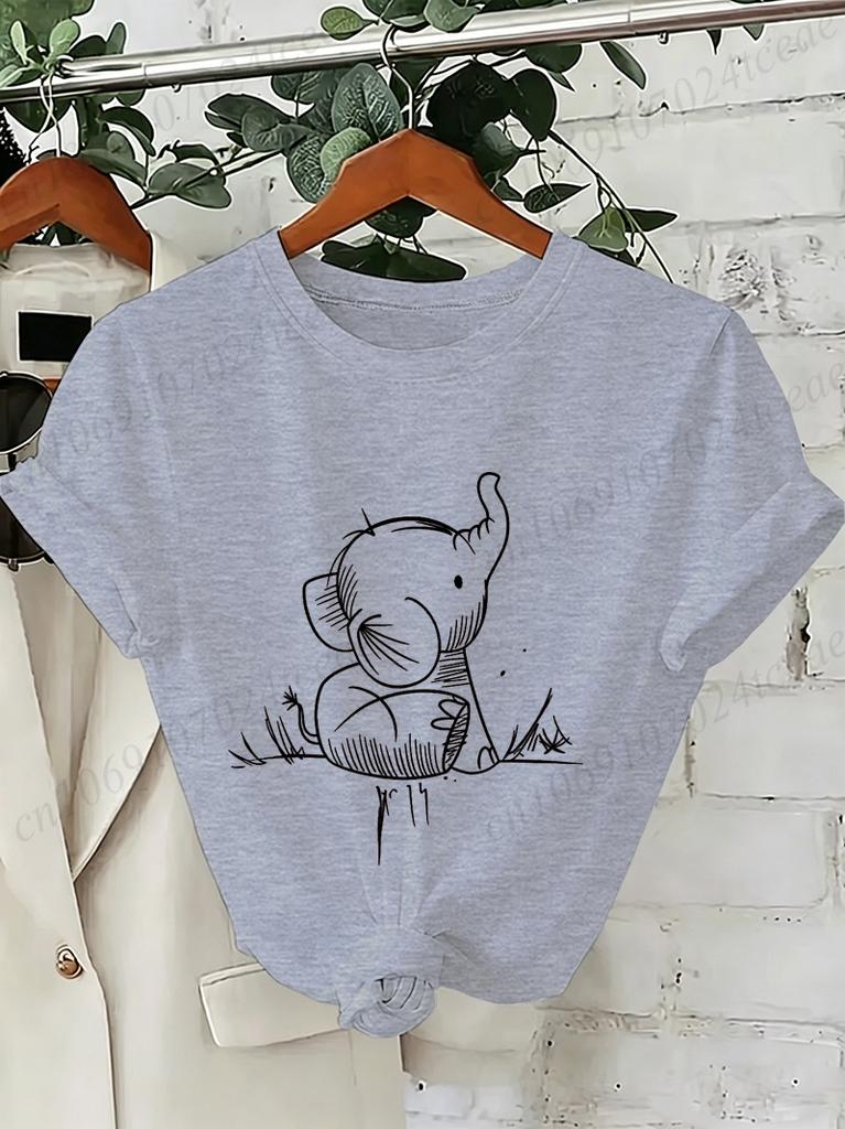 Elephant Graphic Women's T-shirt Unisex O Neck Short Sleeve Printed Tee Wild Animal Streetwear Casual Loose Daily Fashion Tops
