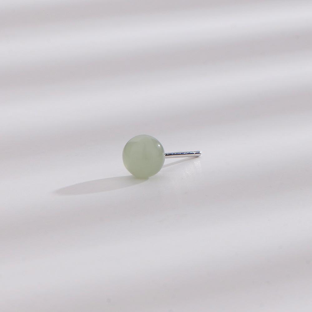 Hetian Jade Stud Earrings Women'S Retro National White Jade Round Bead Earrings, Small Ethnic Style Nanhong Agate Earrings Are Free To Pick.