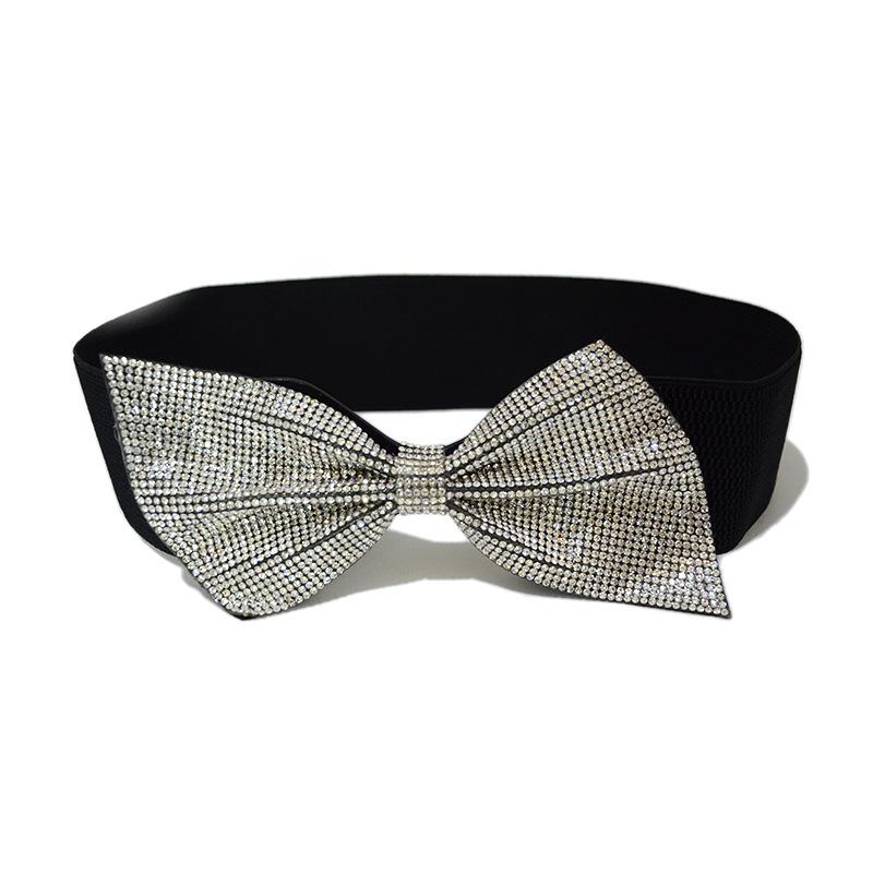 2026 New Ladies Fashion Elastic Wide Waist Seal Dress Decoration Rhinestone Inlaid Bow Corset Belts for Women Luxury Designer