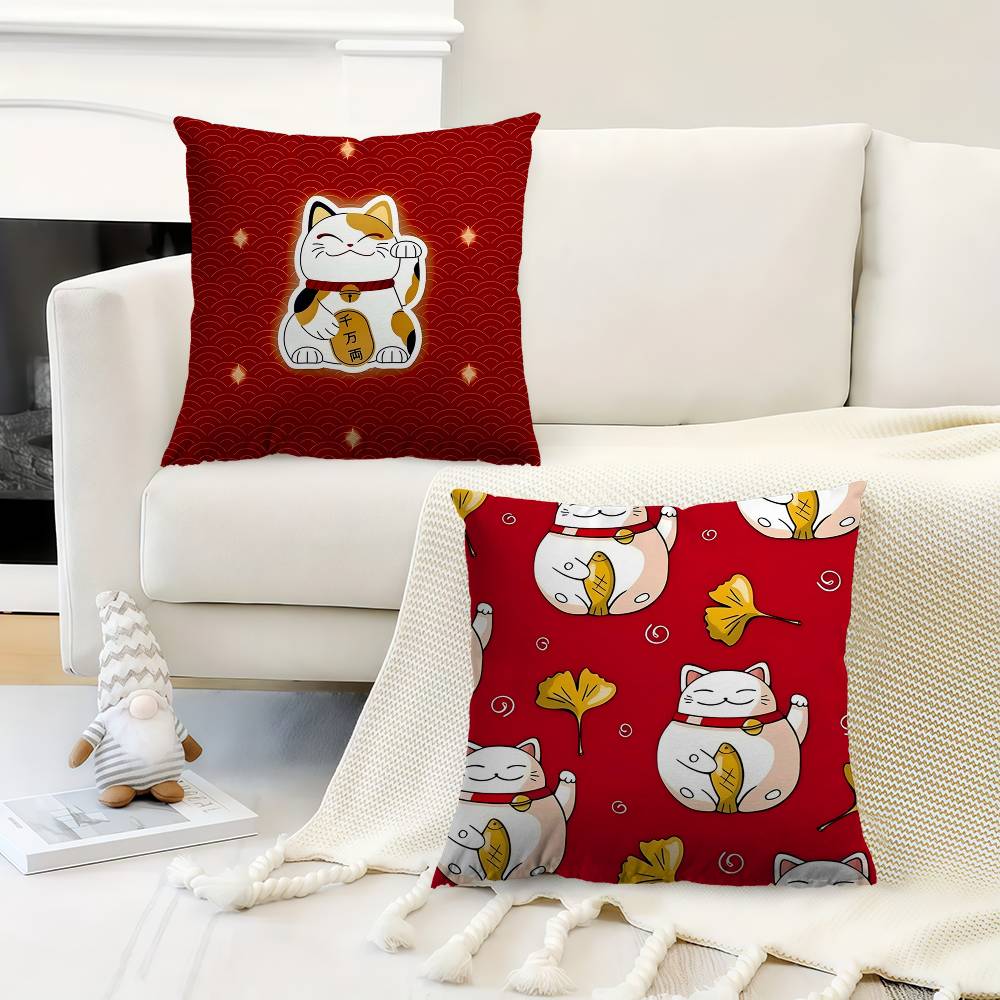 Maneki Neko Lucky Money Cat Pillow Gift Home Office Decoration Pillow Bedroom Sofa Car Cushion CoverPillow Case
