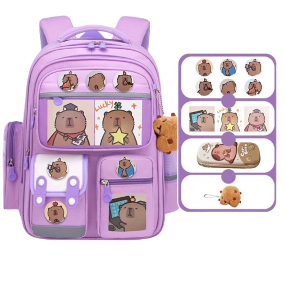 Oxford Cloth Cartoon Animal School Bag Multi-Compartments Capybara Student Bag Unisex