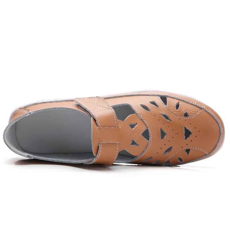 Summer Genuine Leather Retro Hollow Sandals for Women